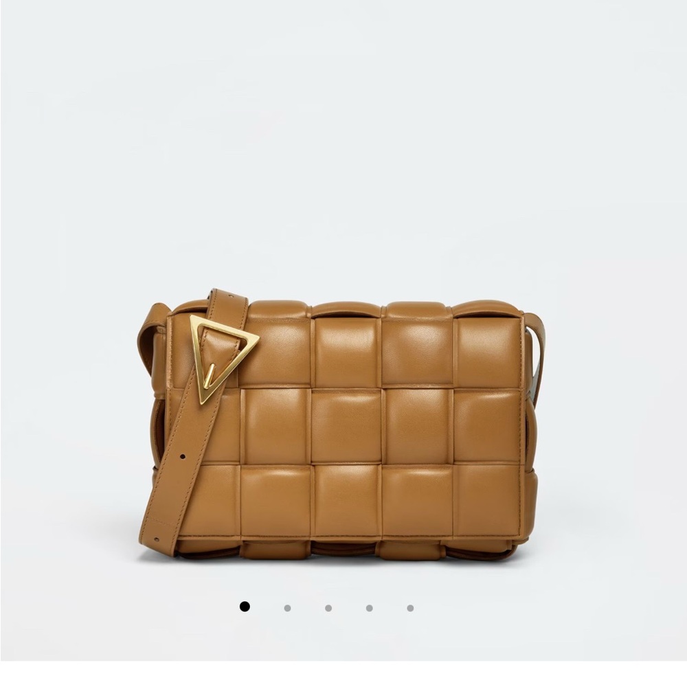 Bottega Veneta Padded Cassette Woven Leather Shoulder Bag in Caramel / Tan